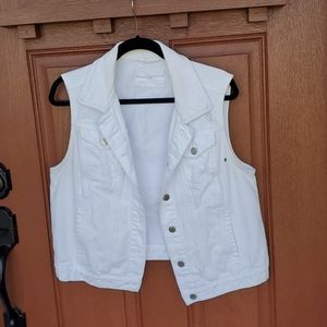 White Denim Stretch Distressed Vest